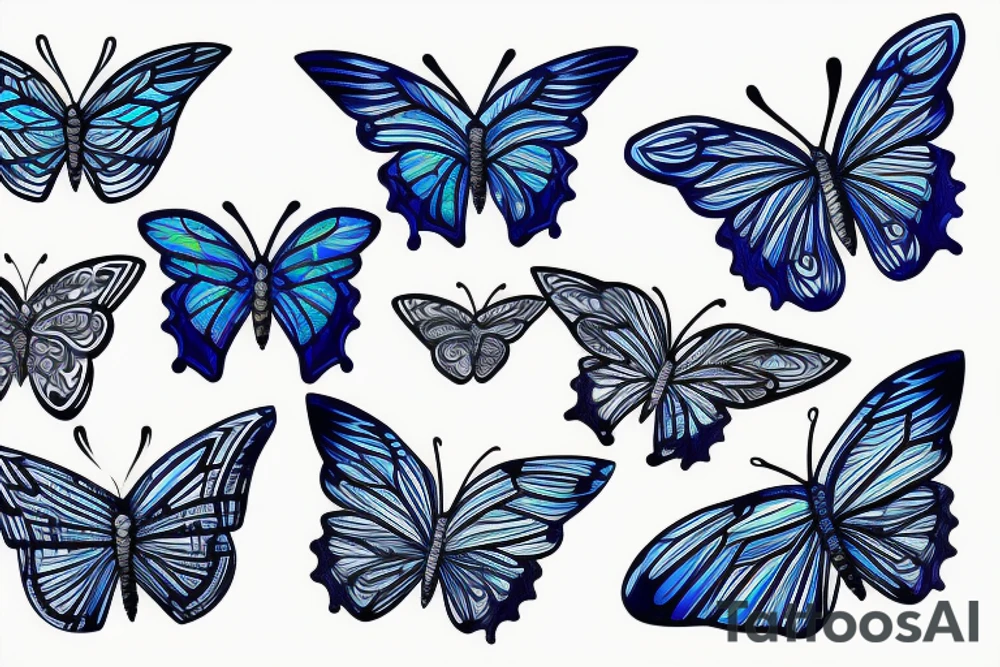Butterfly with kintsugi wings blue white gold tattoo idea