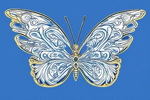 Butterfly with kintsugi wings blue white gold tattoo idea
