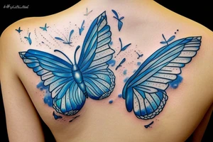 Butterfly with kintsugi wings blue white gold tattoo idea