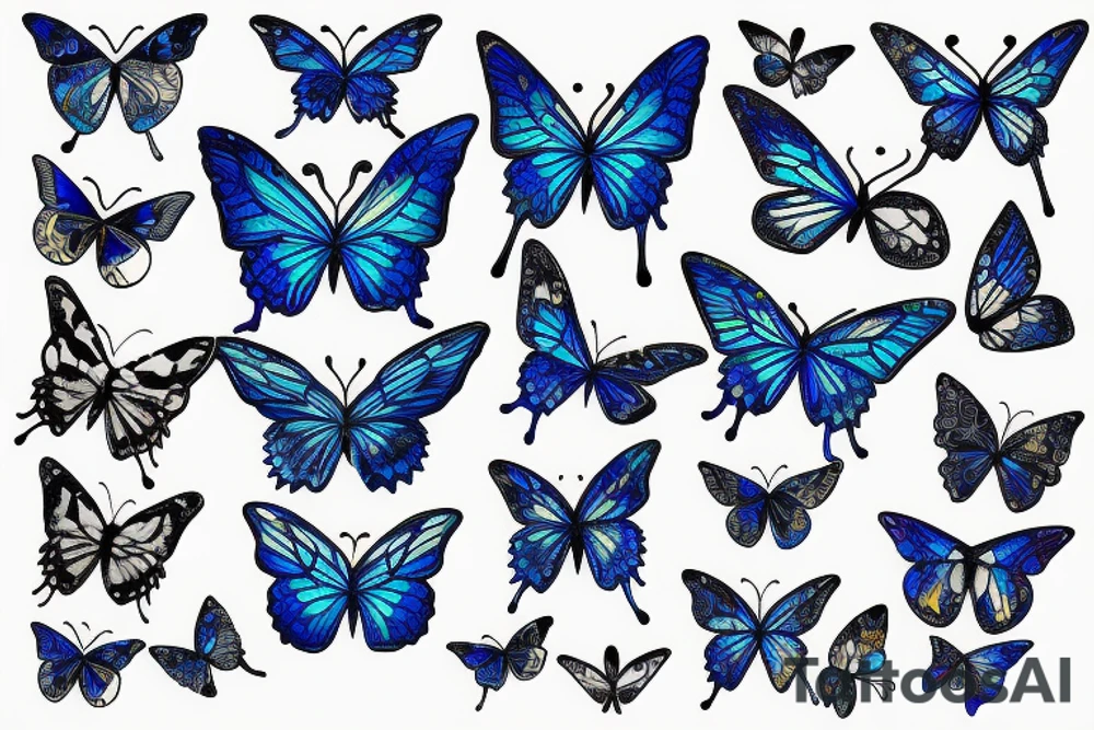 Butterfly with kintsugi wings blue white gold tattoo idea