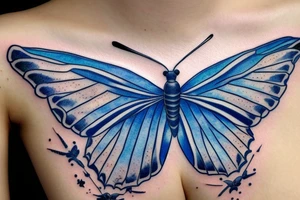 Butterfly with kintsugi wings blue white gold tattoo idea