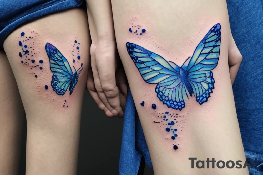 Butterfly with kintsugi wings blue white gold tattoo idea