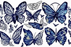 Butterfly with kintsugi wings blue white gold tattoo idea