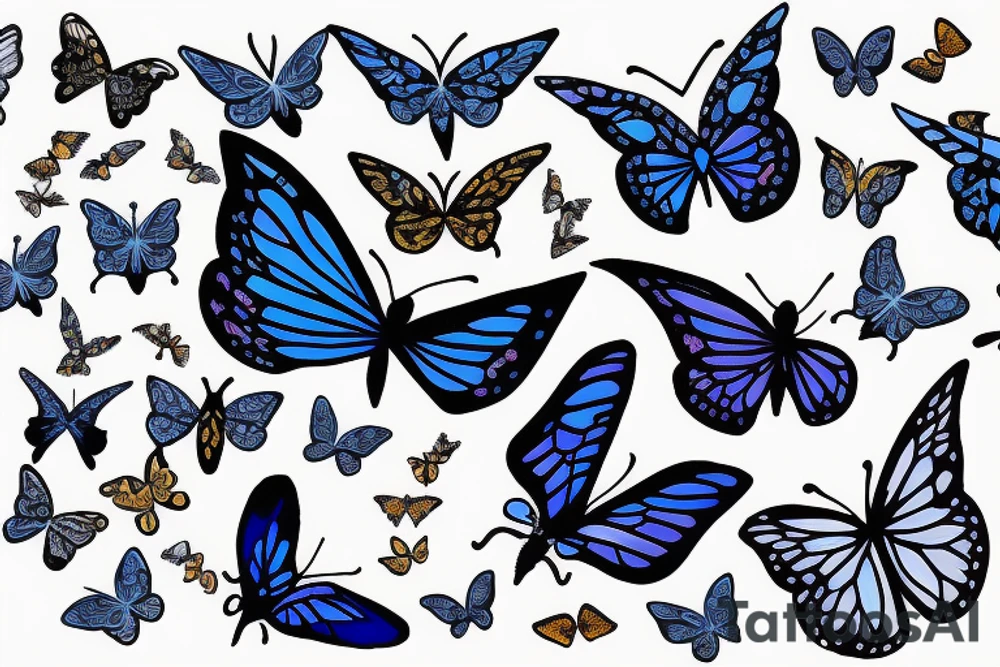 Butterfly with kintsugi wings blue white gold tattoo idea
