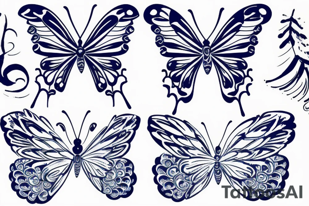 Butterfly pottery wings blue white gold tattoo idea