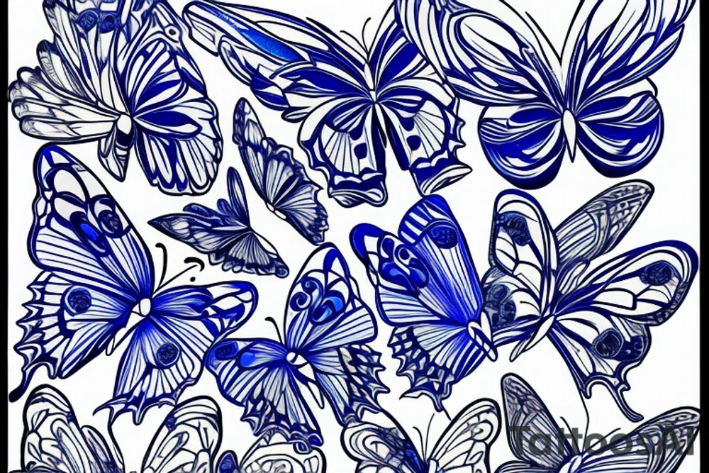 Butterfly pottery wings blue white gold tattoo idea