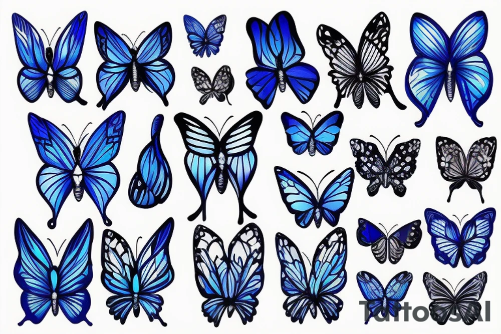 Butterfly pottery wings blue white gold tattoo idea