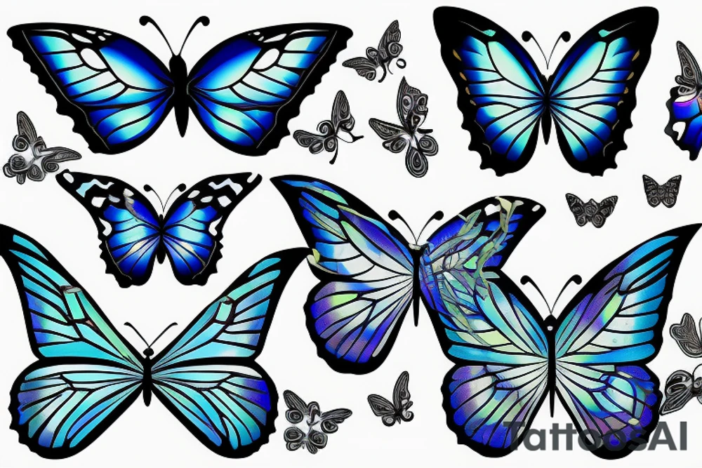 Butterfly pottery wings blue white gold tattoo idea