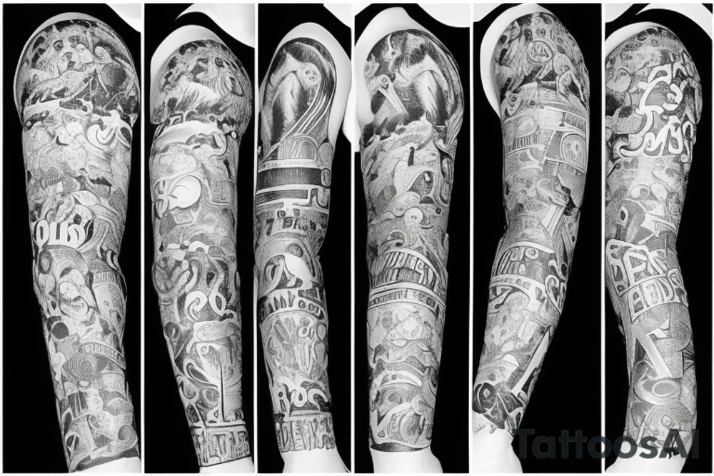 Sleeve with God, Family, Country, and Block O tattoo idea