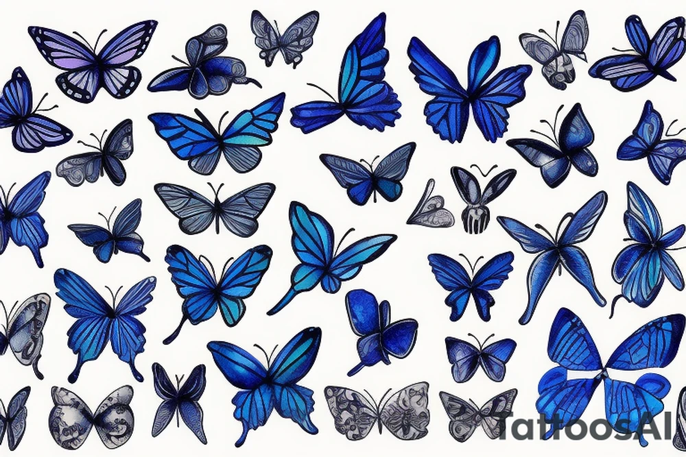 Butterfly pottery wings blue white gold tattoo idea