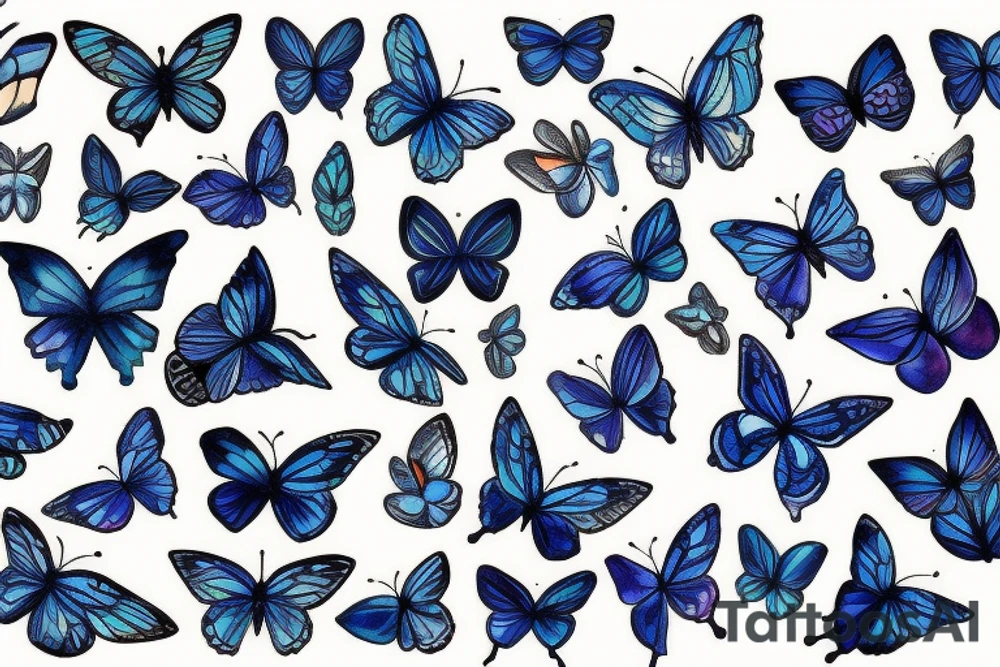 Butterfly pottery wings blue white gold tattoo idea