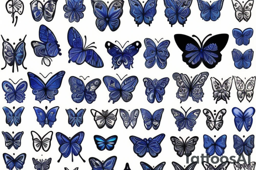 Butterfly pottery wings blue white gold tattoo idea