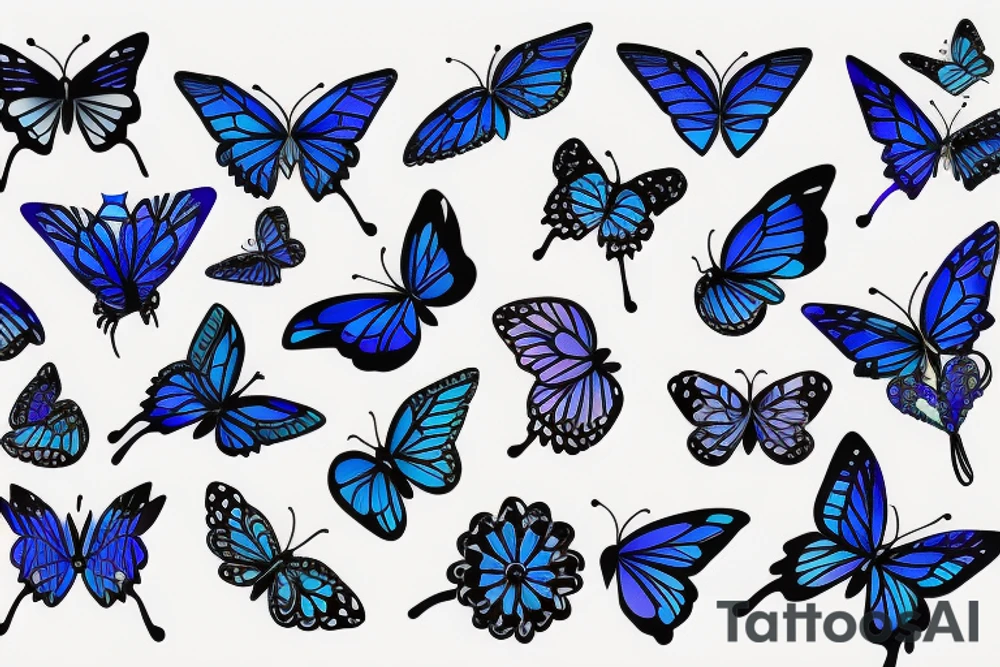 Butterfly pottery wings blue white gold tattoo idea