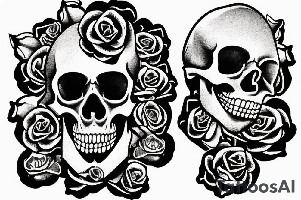 painful skull with roses seeping in tattoo idea