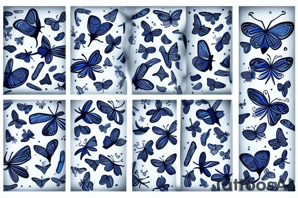 Butterfly pottery wings blue white gold tattoo idea