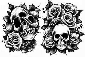 painful skull with roses seeping in tattoo idea