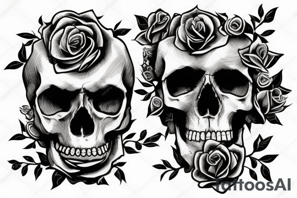 painful skull with roses seeping in tattoo idea