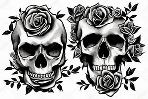 painful skull with roses seeping in tattoo idea