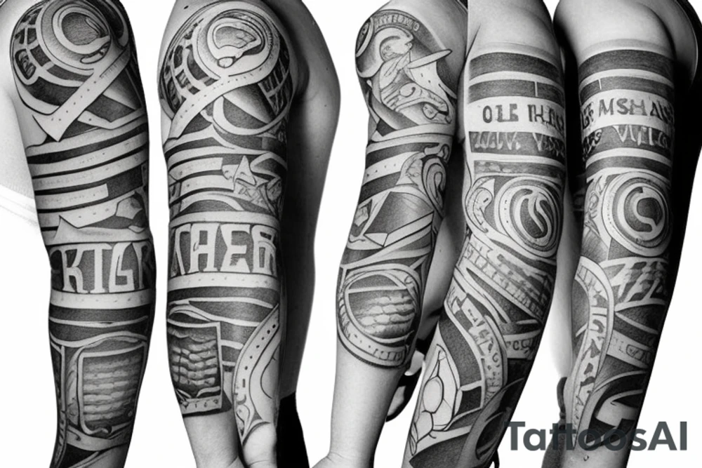 Sleeve with religion, strength, Family, Country, and Ohio State Buckeyes tattoo idea