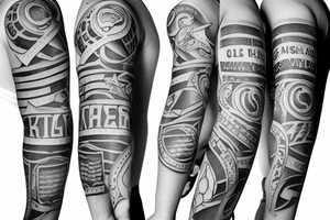 Sleeve with religion, strength, Family, Country, and Ohio State Buckeyes tattoo idea