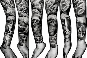 Half sleeve with religion, strength, Family, Country, and Ohio State Buckeyes tattoo idea