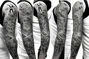 Half sleeve with a cross, guns, family tattoo idea