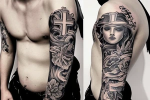Half sleeve with a cross tattoo idea