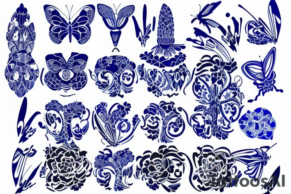 Butterfly pottery wings blue white gold ming vase tattoo idea