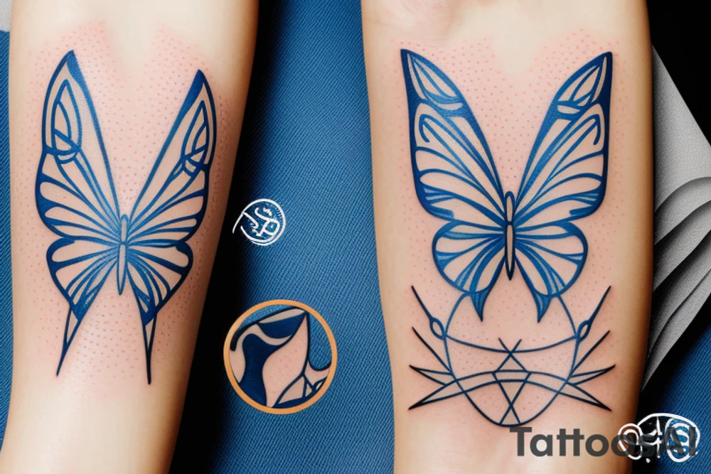 Kintsugi butterfly blue white gold tattoo idea