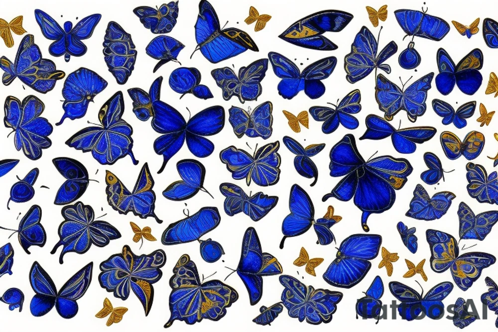 Blue white kintsugi butterfly lined with gold tattoo idea