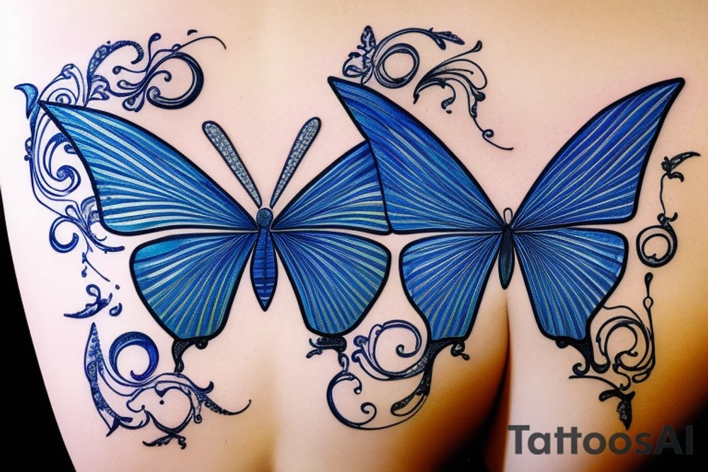 Blue white kintsugi butterfly lined with gold tattoo idea