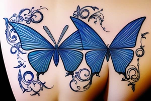 Blue white kintsugi butterfly lined with gold tattoo idea