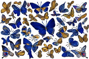 Blue white kintsugi butterfly lined with gold tattoo idea