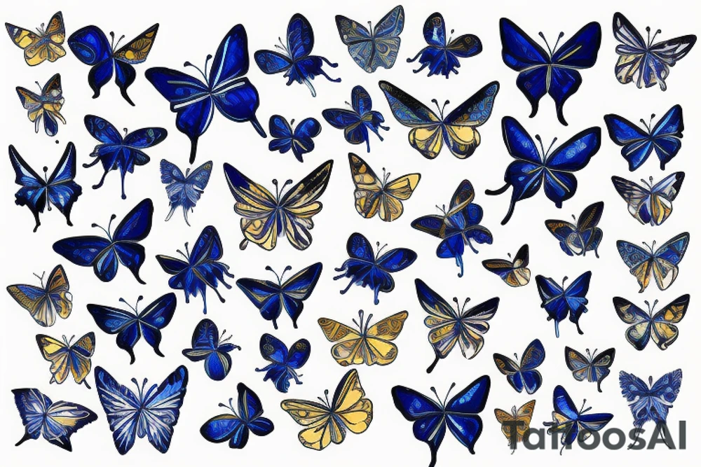 Blue white kintsugi butterfly lined with gold tattoo idea