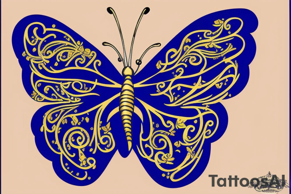 Blue white kintsugi butterfly lined with gold tattoo idea