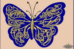 Blue white kintsugi butterfly lined with gold tattoo idea