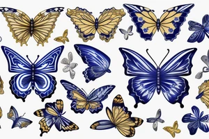 Blue white kintsugi butterfly lined with gold tattoo idea