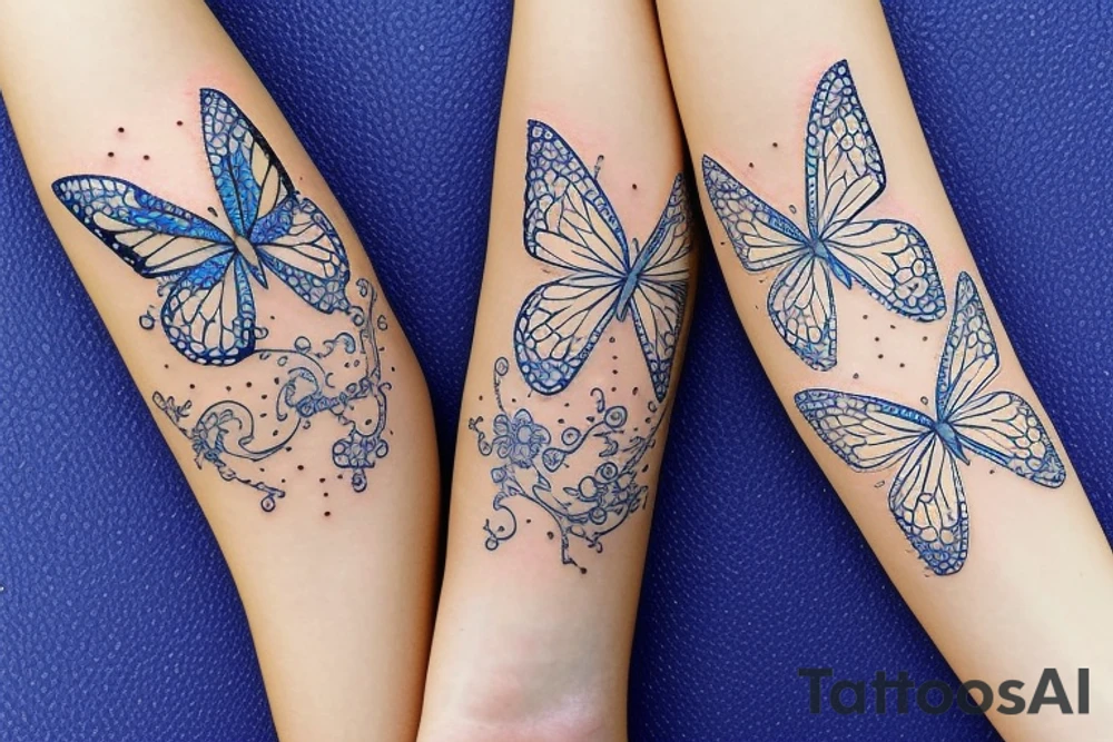Blue white kintsugi butterfly lined with gold tattoo idea