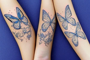 Blue white kintsugi butterfly lined with gold tattoo idea