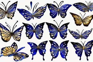Blue white kintsugi butterfly lined with gold tattoo idea