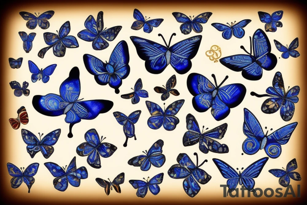 Blue white kintsugi butterfly lined with gold tattoo idea