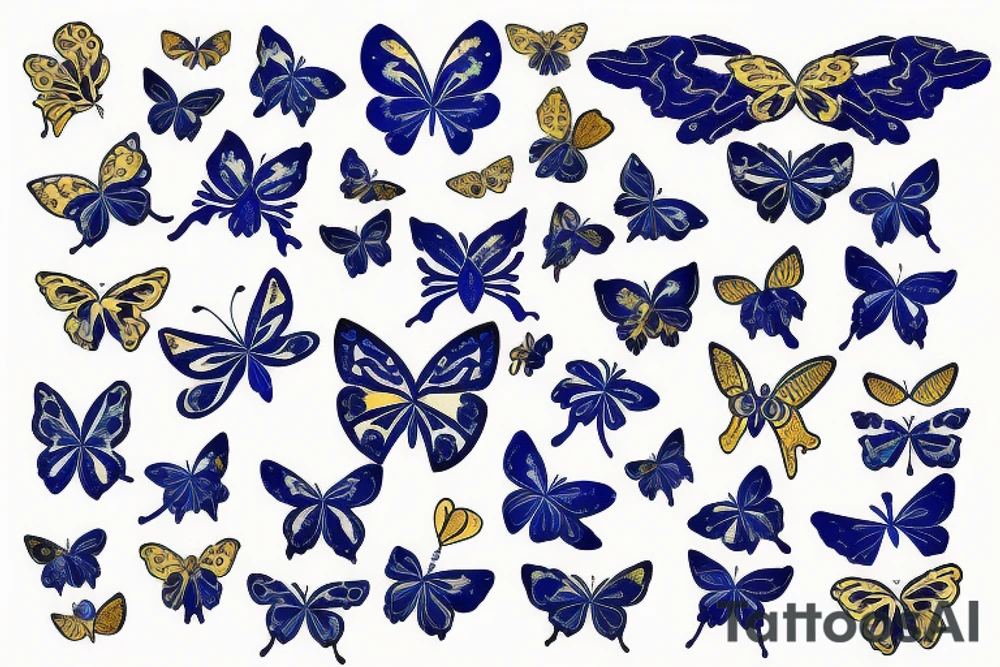 Blue white kintsugi butterfly lined with gold tattoo idea