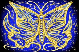 Blue white kintsugi butterfly lined with gold tattoo idea