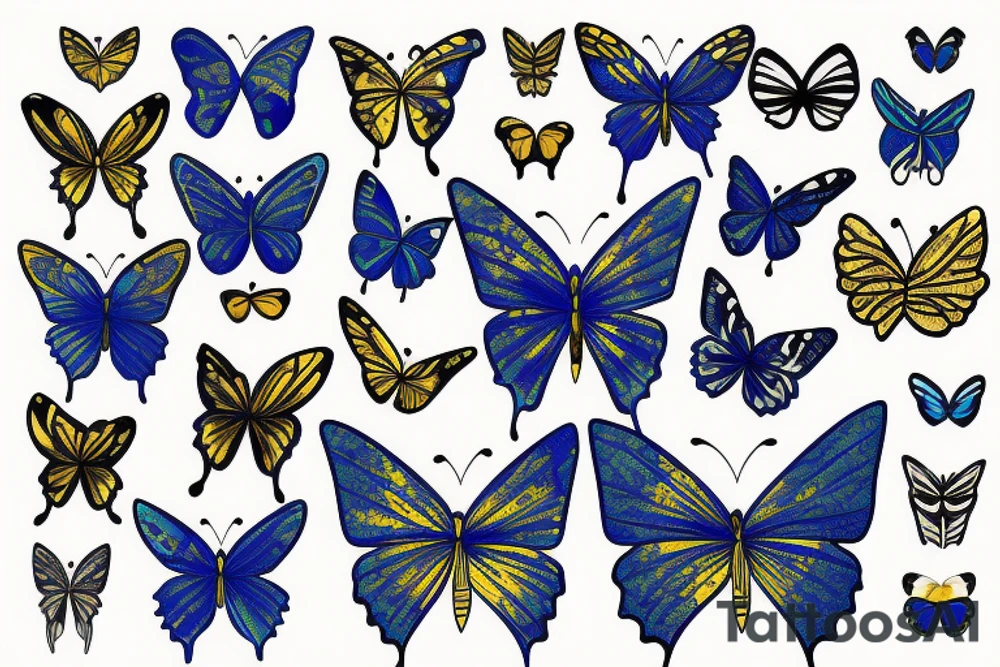 Blue white kintsugi butterfly lined with gold tattoo idea