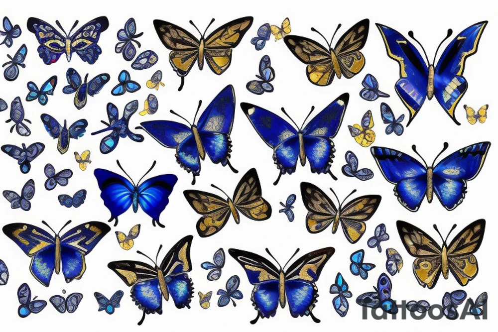 Blue white kintsugi butterfly lined with gold tattoo idea