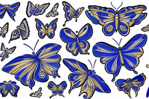 Blue white kintsugi butterfly lined with gold tattoo idea