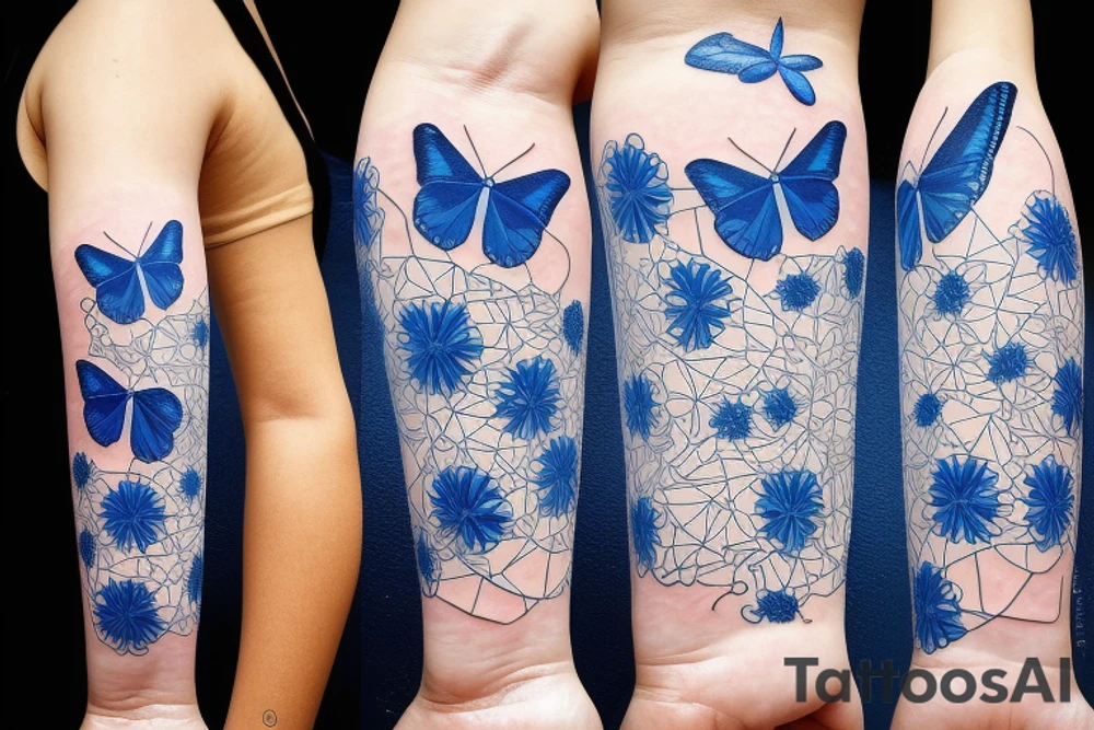 Blue white ming vase butterfly kintsugi tattoo idea
