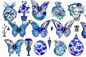 Vase butterfly blue white kintsugi tattoo idea