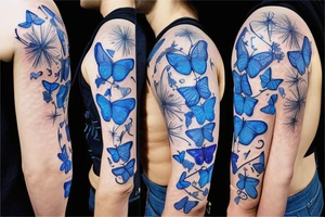 Vase butterfly blue white kintsugi tattoo idea