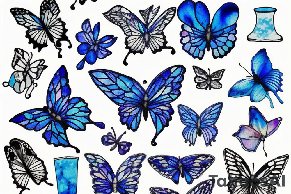 Vase butterfly blue white kintsugi tattoo idea